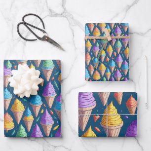 Fun Colourful Rainbow Ice Cream Cones Summer Bday Wrapping Paper Sheet