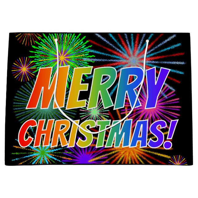 Fun, Colourful, Rainbow Spectrum "MERRY CHRISTMAS! Large Gift Bag (Front)