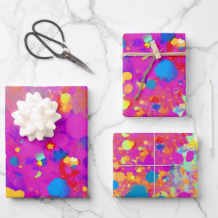 Fun Colourful Rainbow Splatters Birthday Wrapping Paper Sheet