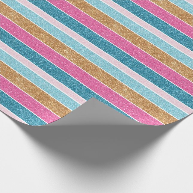 Fun Colourful Rainbow Stripe Faux Glitter Sparkle Wrapping Paper (Corner)