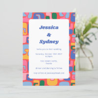 Fun Colourful Retro Abstract Art Red Blue Wedding