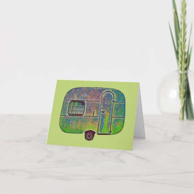 Fun Colourful Retro Camper Travel Trailer Note Car Note Card (Front)