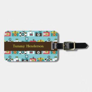 Fun Colourful Retro Lomo Cameras Pattern (Blue) Luggage Tag