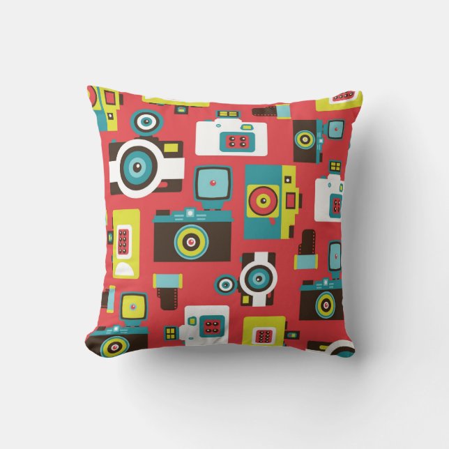 Fun Colourful Retro Lomo Cameras Pattern Throw Pillow (Front)