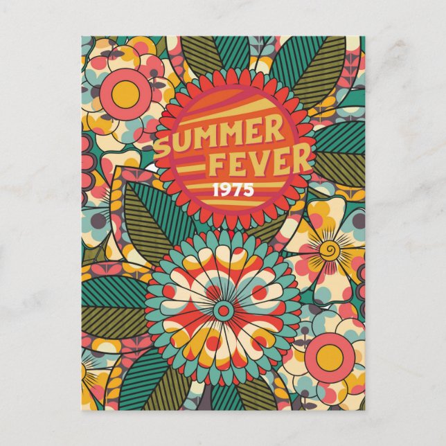 Fun Colourful Retro Summer Fever Floral Postcard (Front)