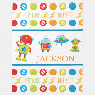 Fun Colourful Robot Beep Boop Pattern Kid Fleece Blanket