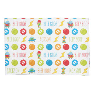 Fun Colourful Robot Beep Boop Pattern Kid Pillowcase