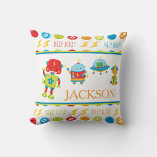 Fun Colourful Robot Beep Boop Pattern Kid Throw Pillow