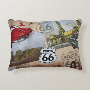 Fun Colourful Route 66 Collage Pattern Decorative Pillow