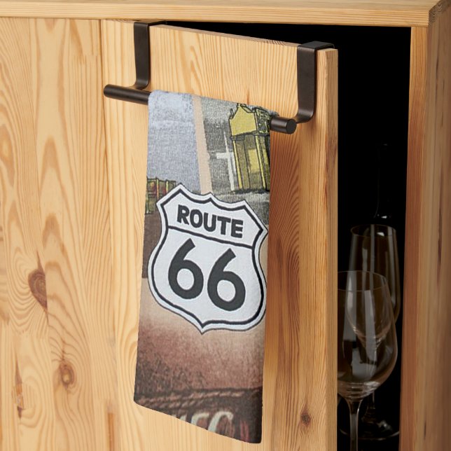 Fun Colourful Route 66 Collage Pattern Kitchen Towel (Thirds Fold)