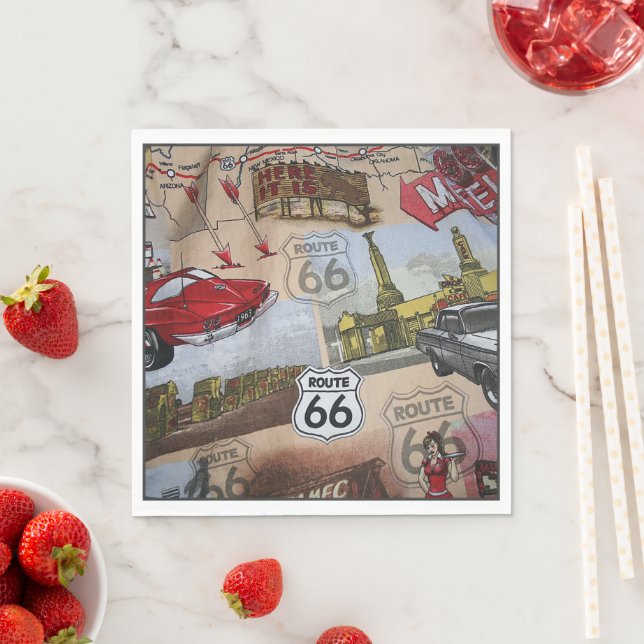 Fun Colourful Route 66 Collage Pattern Napkin (Insitu)