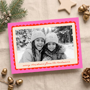 Fun Colourful Scallop Frame Christmas Photo Holiday Card