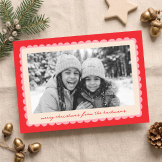 Fun Colourful Scallop Frame Christmas Photo Holiday Card