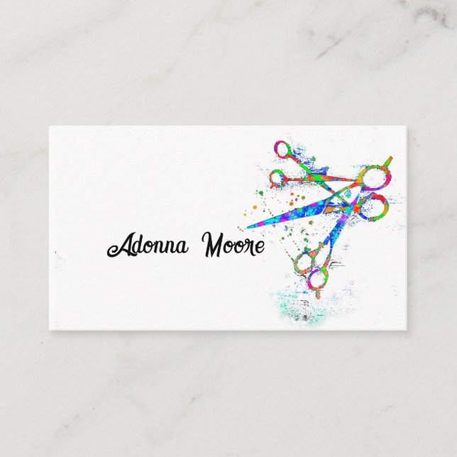 fun colourful scissors art on white for custom business card (Front)