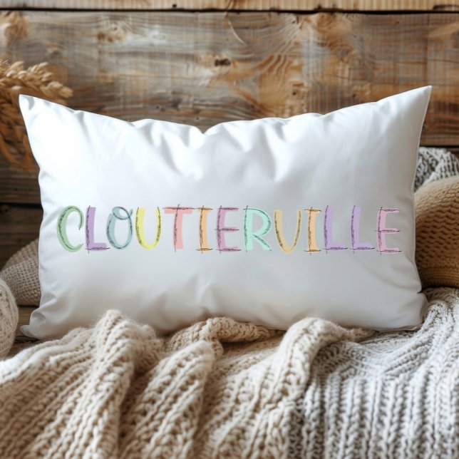 Fun Colourful Sketch Cloutierville Louisiana  Lumbar Pillow (Creator Uploaded)