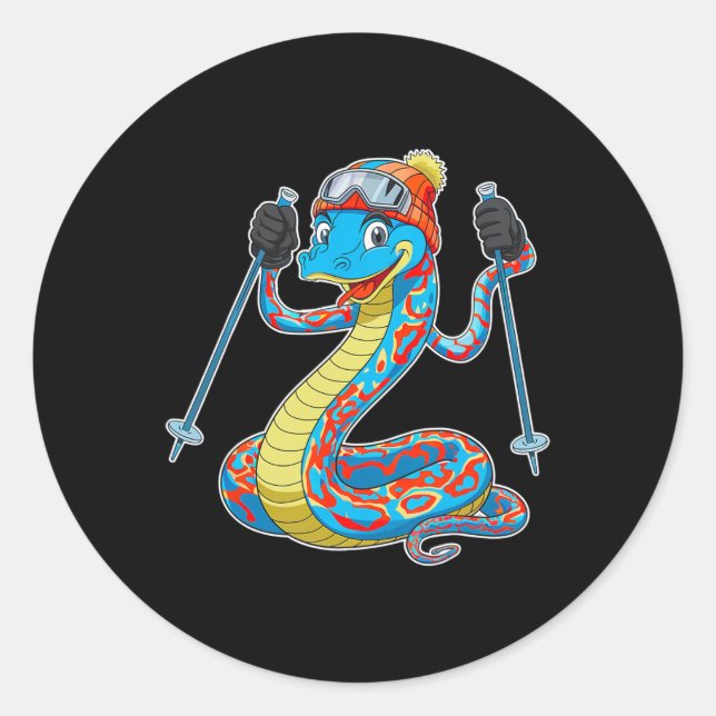 Fun Colourful Skiing Snake Winter Adventure  Classic Round Sticker (Front)