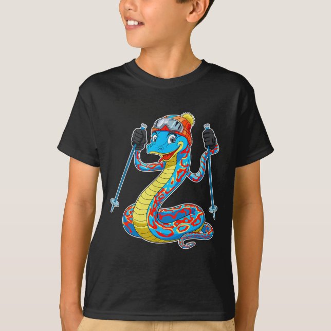 Fun colourful skiing snake winter adventure  T-Shirt (Front)