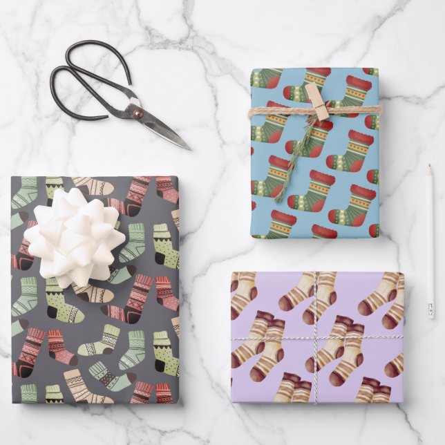 Fun & Colourful Socks Christmas  Wrapping Paper Sheet (Front)