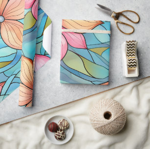 Fun Colourful Stained Glass Window Flower Pattern Wrapping Paper