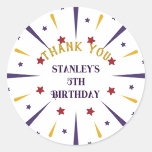 Fun Colourful Star Birthday Party Thank You Classic Round Sticker