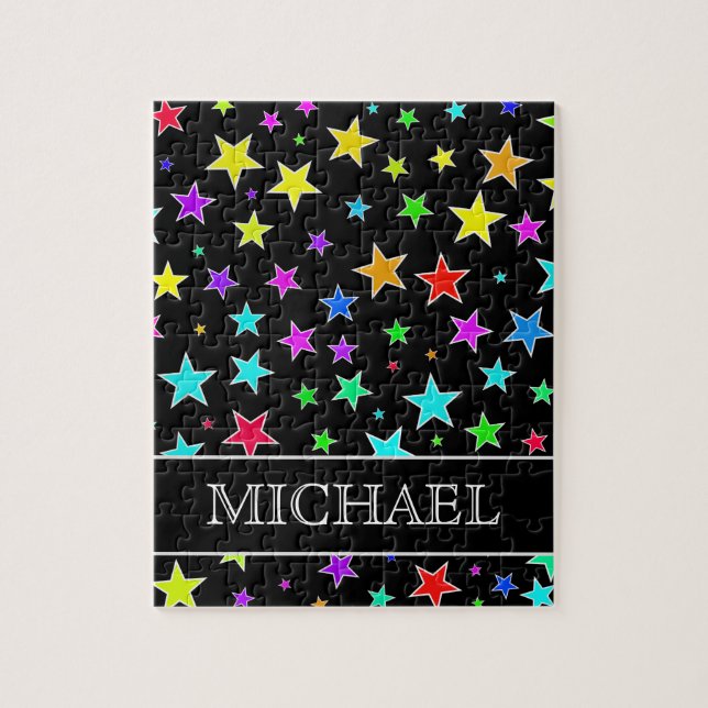 Fun, Colourful Stars Pattern + Custom Name Puzzle (Vertical)