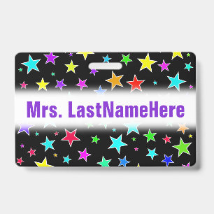Fun, Colourful Stars Pattern + Custom Teacher Name Badge