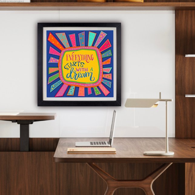 Fun Colourful Start With a Dream Inspiring Quote Poster (Motivational and colorful school Poster by Inspirivity)