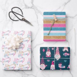 Fun Colourful Stripe, Gnome and Kisses Christmas Wrapping Paper Sheet
