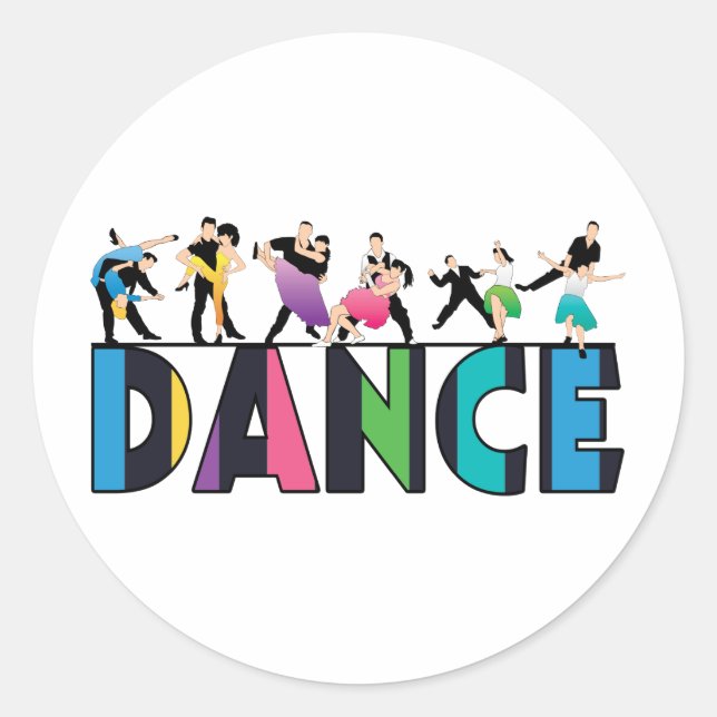 Fun & Colourful Striped Dancers Dance Classic Round Sticker (Front)