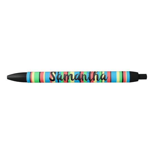 Fun Colourful Striped Editable Personalized Pen (Front)