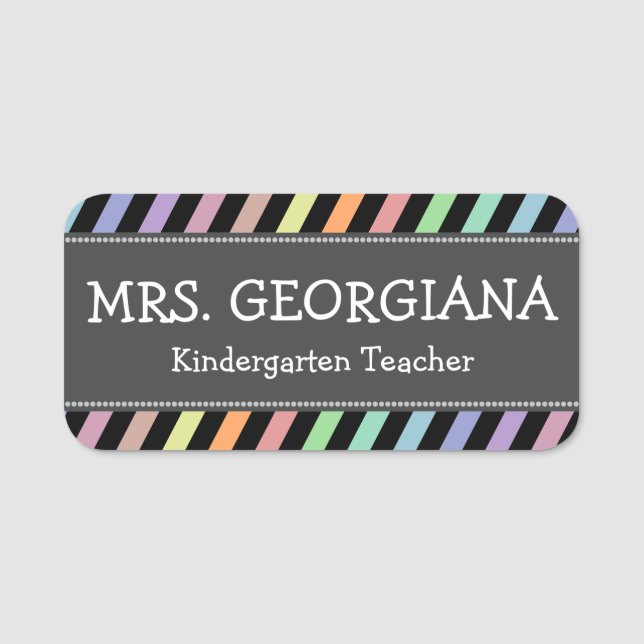 Fun, Colourful Stripes, Personalized Teacher Name Name Tag (Front)