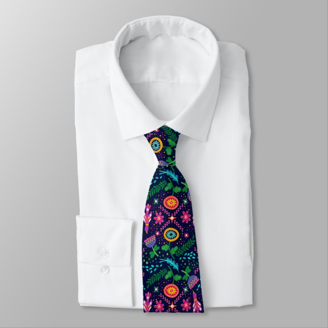Fun Colourful Stylized Floral Tie (Tied)