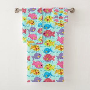 Fun Colourful Summer Fish Pattern Bath Towel Set