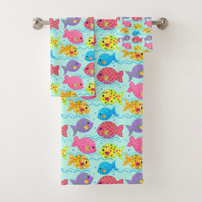 Fun Colourful Summer Fish Pattern Bath Towel Set (Insitu)