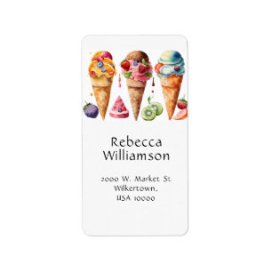 Fun, Colourful Summer Ice Cream Cones  Label