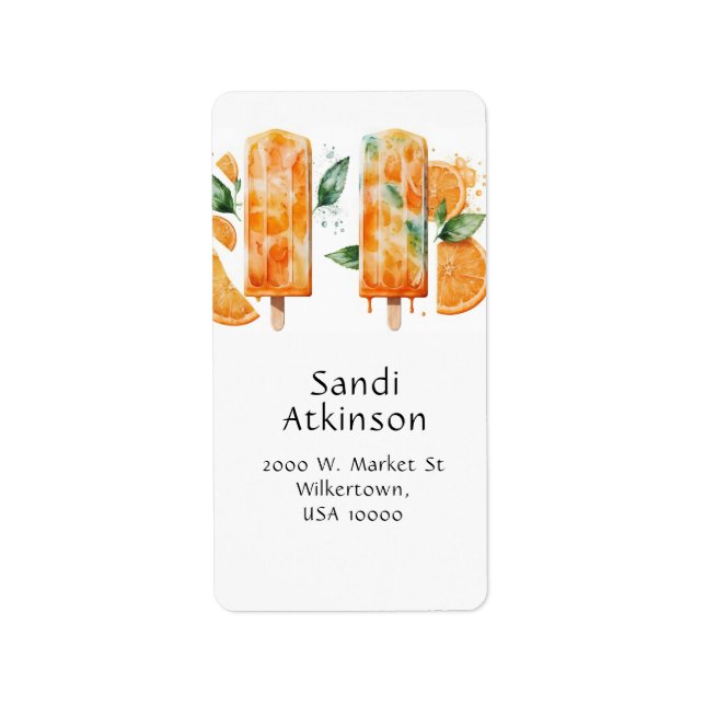 Fun, Colourful Summer Orange Popsicle & Oranges Label (Front)