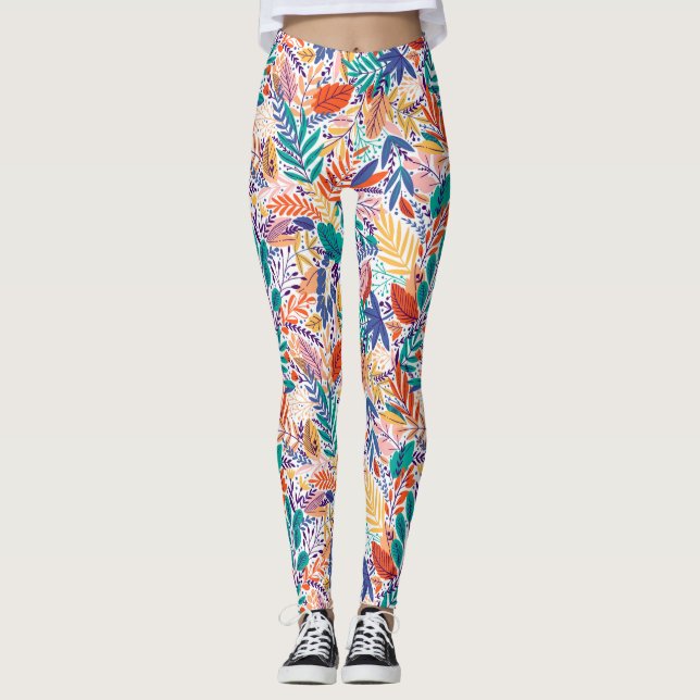 Fun Colourful Summer Organic Nature Pattern Leggings (Front)