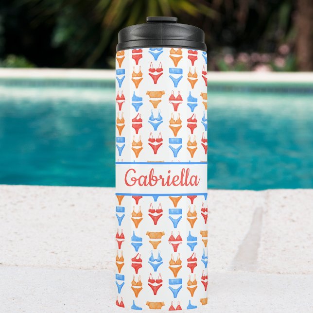 Fun Colourful Summer Pool Beach Personalized Name Thermal Tumbler (Creator Uploaded)
