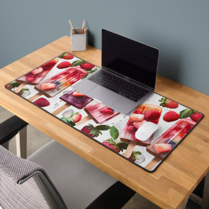 Fun Colourful Summer Popsicle & Strawberries Desk Mat