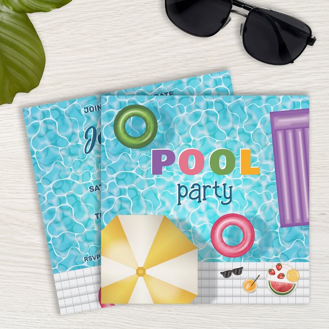Fun Colourful Summer Swimming Pool Party Birthday Invitation (Creator Uploaded)