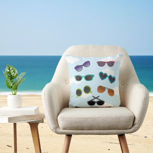 Fun Colourful Sunglasses Against Blue Sky Throw Pillow