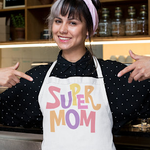 Fun Colourful Super Mom Word Art Quote Apron
