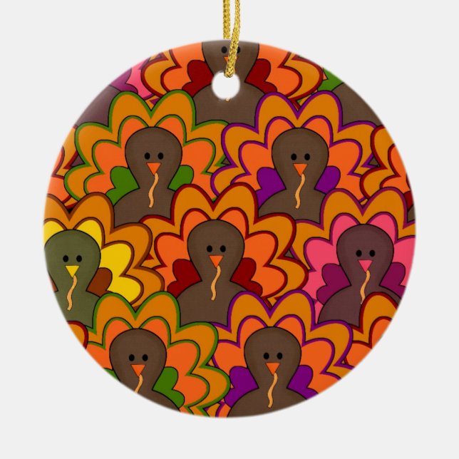 Fun Colourful Thanksgiving Turkeys Ceramic Ornament (Front)