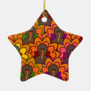 Fun Colourful Thanksgiving Turkeys Ceramic Ornament