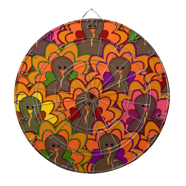 Fun Colourful Thanksgiving Turkeys Dartboard (Front)