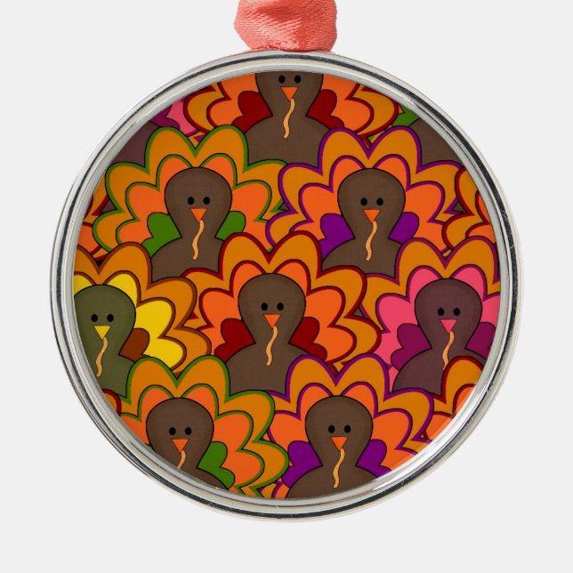 Fun Colourful Thanksgiving Turkeys Metal Ornament (Front)