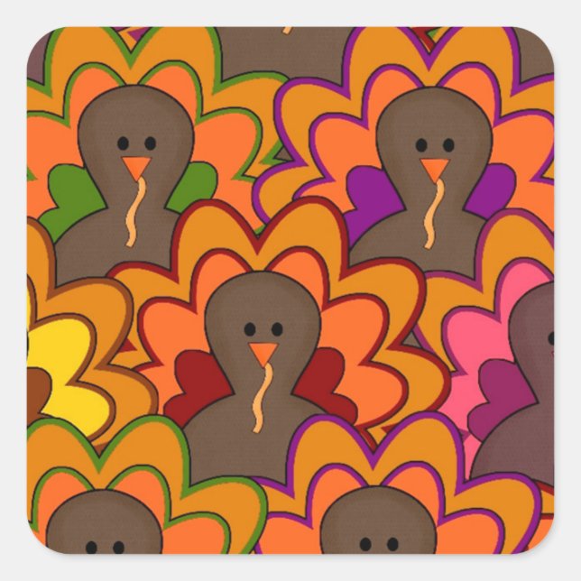 Fun Colourful Thanksgiving Turkeys Square Sticker (Front)