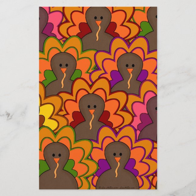 Fun Colourful Thanksgiving Turkeys Stationery (Front)