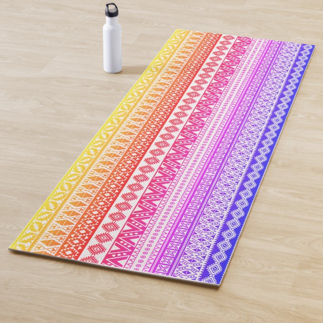 FUN Colourful Tribal Black White Reverse Editable Yoga Mat (In Situ)