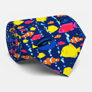Fun Colourful Tropical Fish and Bubbles Tie